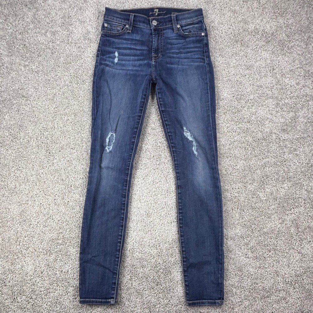 7 For All‎ Mankind Guinevere Skinny Jeans Dark Wash Distressed Size 26